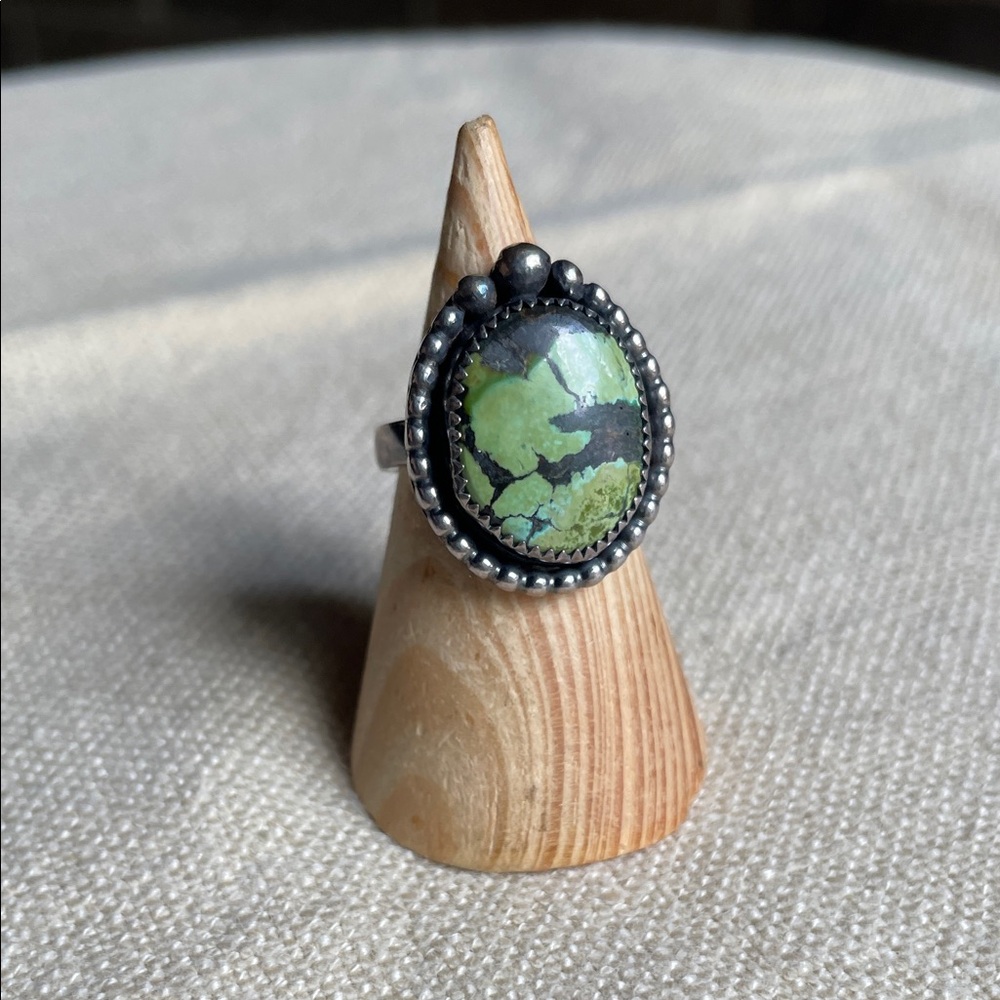 Artisan Handmade Vintage .925 Sterling Silver Green Tibetan Turquoise Ring Sz 5
